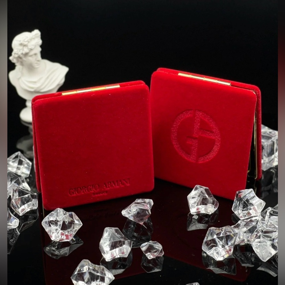 Giorgio Amani Compact Mirror Red Silk Gold Trim